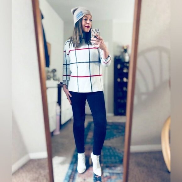 Tahari Windowpane Check Mock Funnel Neck Super Soft Sweater Medium - Picture 7 of 8